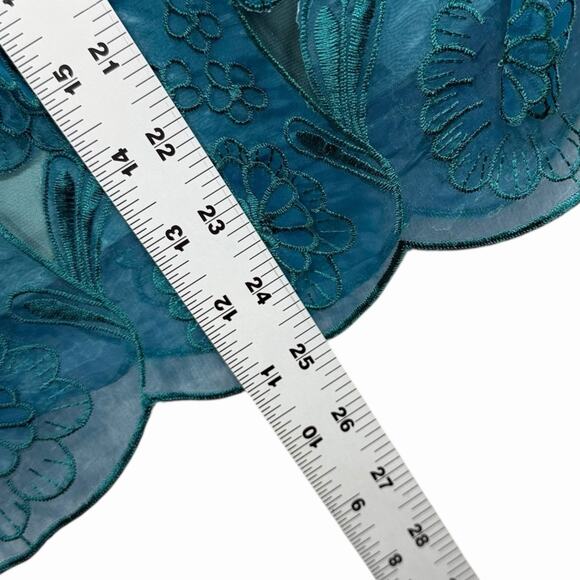 Yoana Baraschi A-Line Skirt Womens Sz 8 Teal 3D Floral Embroidered Mesh Lined - Picture 5 of 9